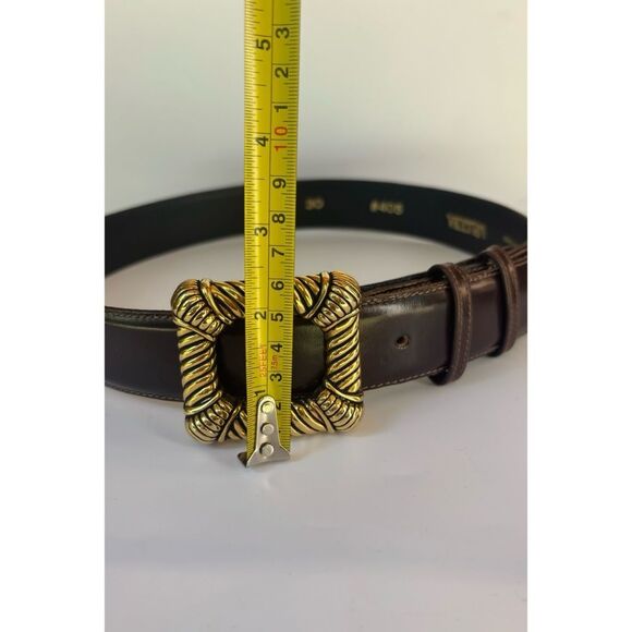 Vintage 70’s Vicenza Calfskin Modernist Belt in Chocolate Size 30 - Picture 4 of 10